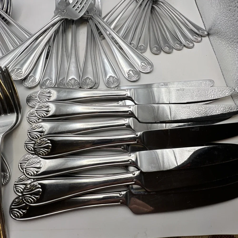 Towle Everyday London Shell Stainless Flatware 48 Pc Set Service for 12+11 Extra